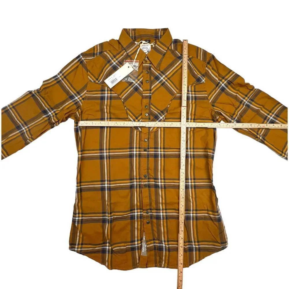 New Diesel Men US S Cowboy Shirt Brown Plaid Long Sleeve Snap Button Down - Picture 6 of 9